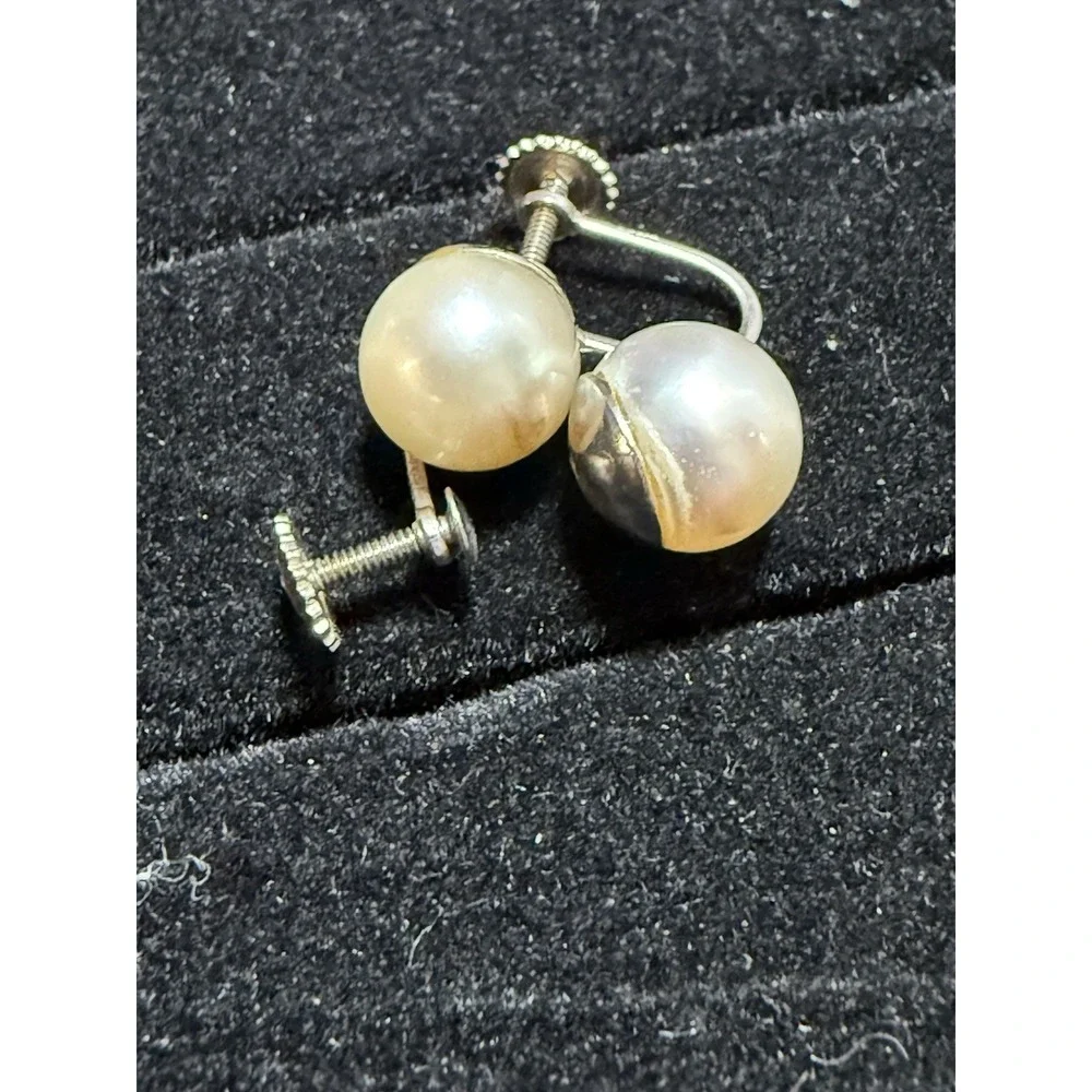14k Earrings White Gold And Genuine Pearl Screwback Earrings Vintage